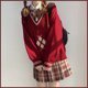 thumbnail image 3 of Suéteres de manga larga con cuello en V para mujer, ropa de punto de estilo Preppy bordado rojo, dulce, Otoño y Navidad, 3 of 4