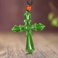 thumbnail image 2 of HOOUN Green Jade Cross Pendant Necklace Jadeite Natural Amulet Gifts Jewelry White-Green, 2 of 6