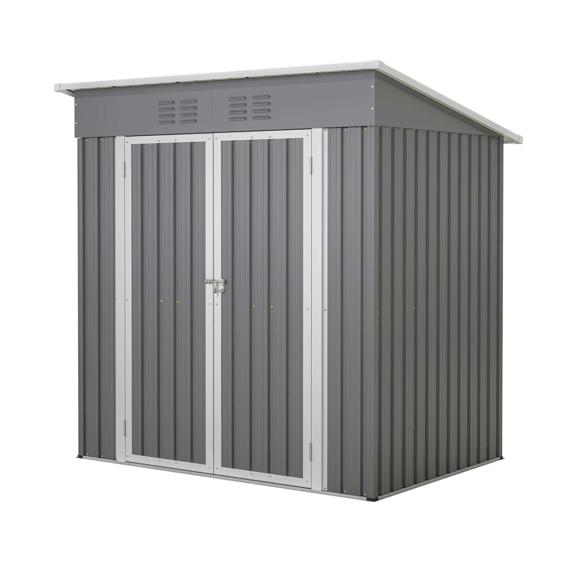 6 x 4 Storage Shed with Floor Frame for Outside, Metal Lawn Mower Shed Outdoor, Tool Sheds, Storage Cabinet with Door for Garden Backyard, Gray