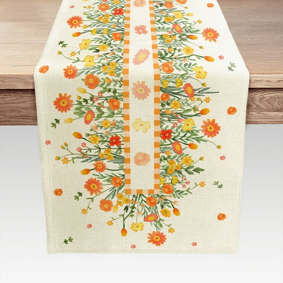 Wildflower Leaves Orange Yelllow Floral Fall Table Runner 72 Inches Long, Linen Autumn Thanksgiving Kitchen Dining Table Decoration for Indoor Outdoor Home Party 13x72 Inch…