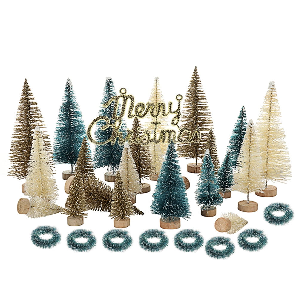 10X Artificial Mini Christmas Trees Mini PineTree Miniature with Snow Wood Base 