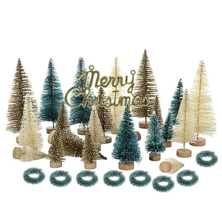33 Pcs Artificial Frosted Sisal Christmas Tree Wood Base DIY Crafts Mini Pine Tree for Christmas Home Table Top