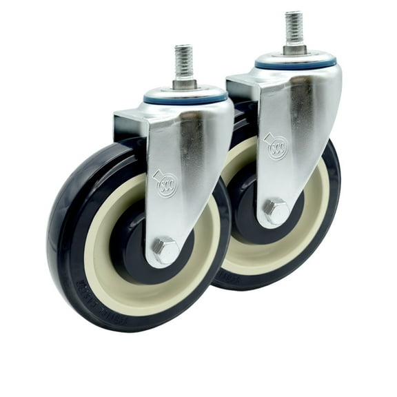 Shopping Cart Swivel Caster Set of 2 - 5" Polyurethane w/1/2 Threaded Stem - SCC