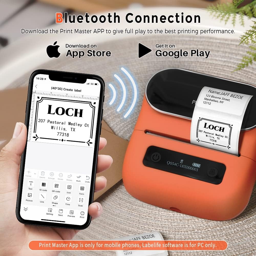 Phomemo M220 3.14 Inch Portable Bluetooth Thermal Label Maker - Support 20-80mm Width Label for Clothing, Mailing, and Address Labels - Compatible with Phone and Laptop (Orange)