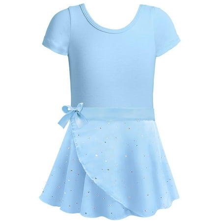 Tiijoy Girls Ballet Dance Leotard Dress Short Sleeve Dancewear Skirt Outfits Sizes 8-10