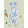 thumbnail image 3 of Nygoyerh Newborn Boys Easter Outfits Bunny Print Short Sleeve Crew Neck Romper with Suspender Pants and Hat 3 Pcs Set 0M 3M 6M 9M 12M 18M, 3 of 7