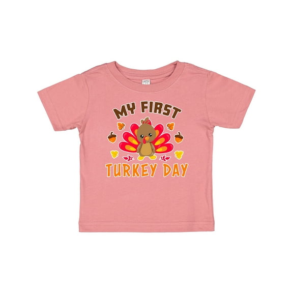 Inktastic My First Turkey Day with Turkey and Leaves Boys or Girls Baby T-Shirt
