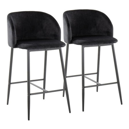 LumiSource Black Metal, Black Velvet Fran 26" Fixed-Height Counter Stool - Set of 2