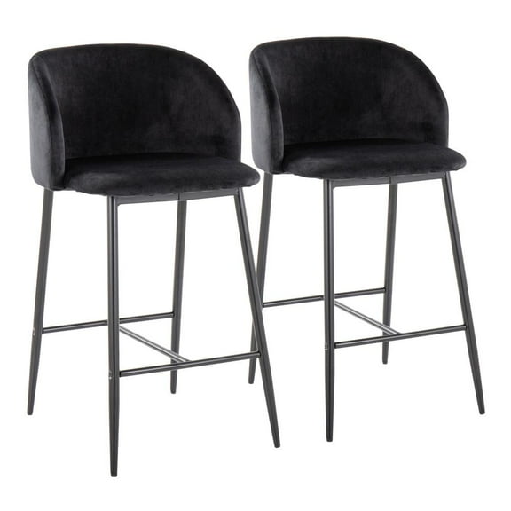 LumiSource Black Metal, Black Velvet Fran 26" Fixed-Height Counter Stool - Set of 2