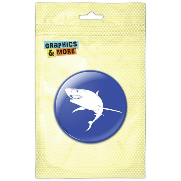 Great White Shark on Blue Pinback Button Pin Badge