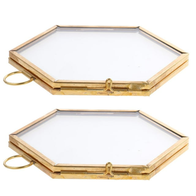Abbracc 2 pieces modern wall hanging hexagon glass displayed picture frames copper