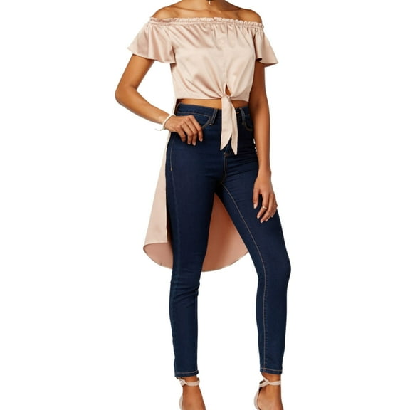 Material Girl Womens Satin Knit Blouse, Beige, Small