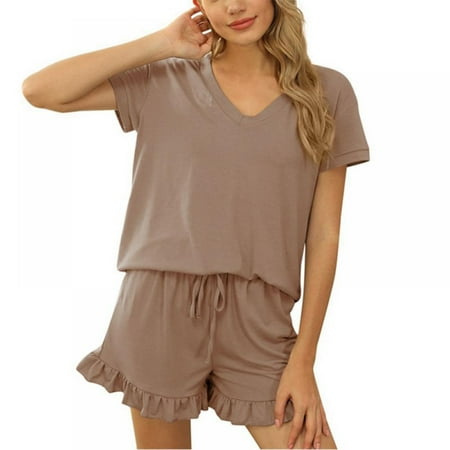 

TINKER European and American New Style Casual Home Style Solid Color V-Neck Fashion Ladies Home Service Suit