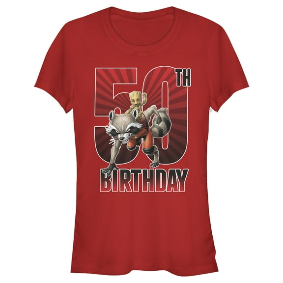 Junior's Marvel Rocket and Baby Groot 50th Birthday Graphic T-Shirt