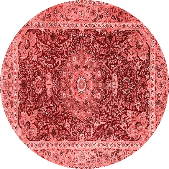 Ahgly Company Indoor Round Medallion Red Traditional Area Rugs, 3' Round
