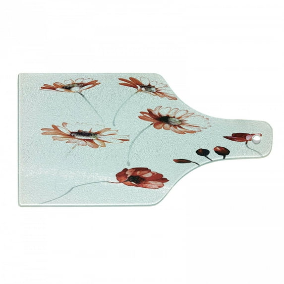Watercolor Flower Cutting Board, Flower in Watercolor Painting Style Romantic Dramatic Nature Elements, Tempered Glass Cutting and Serving Board, Wine Bottle Shape, Orange White, by Ambesonne
