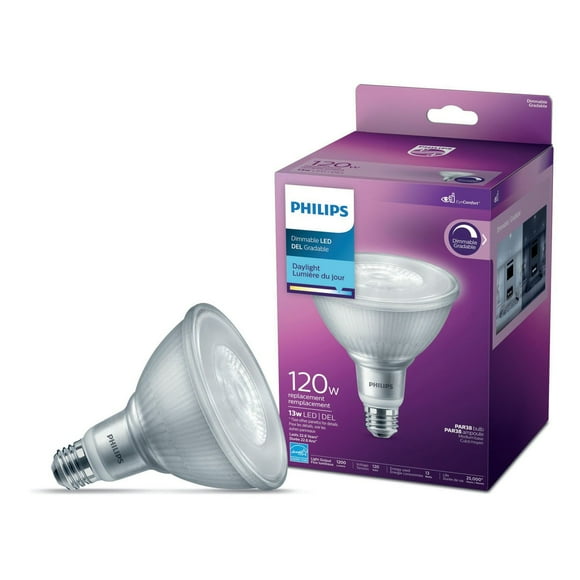 Philips LED PAR38 E26 120W Equivalent Reflector Energy Saving Light Bulb, Dimmable Bright White (3000K), Philips 120W DEL Par38 BW