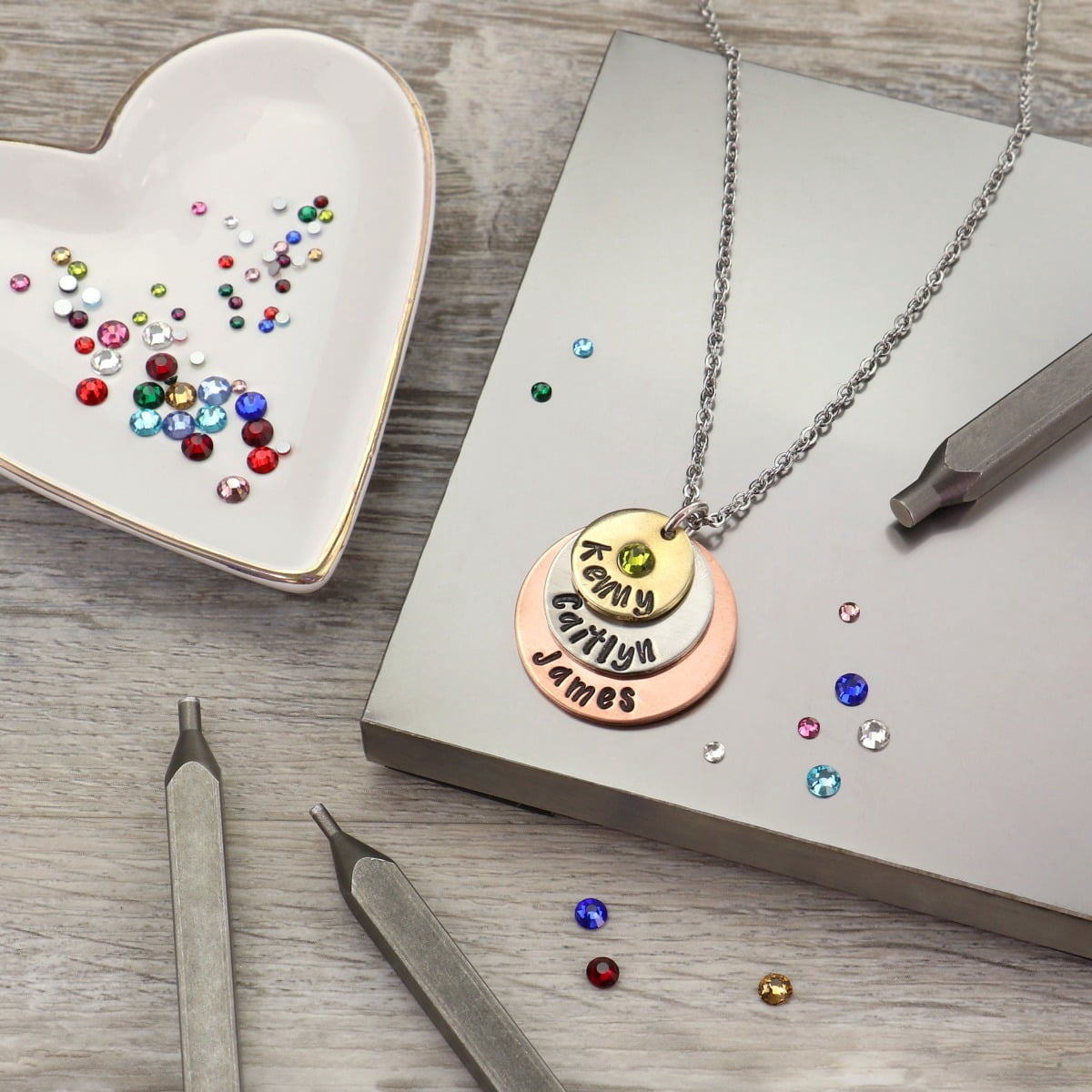 ImpressArt - Crystal Setter Metal Stamping Punches Kit, Includes 216 Birthstone Colored Crystals and 3 Metal Stamping Punches