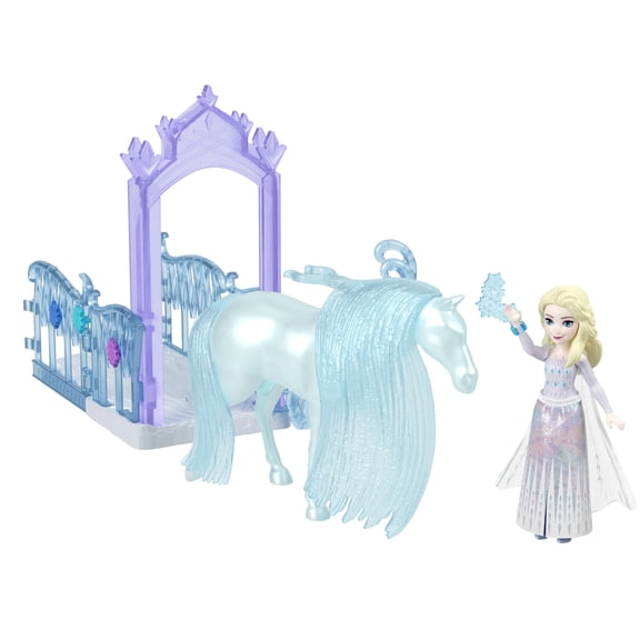 Disney Frozen Elsa & Nokk Small Doll & Horse Adventure Set with Icy Haven Playset & Accessories