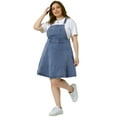 thumbnail image 3 of DARING DIVA Plus Side Adjustable Strap Denim Overall A Line Denim Dress 1X Gray Blue, 3 of 6