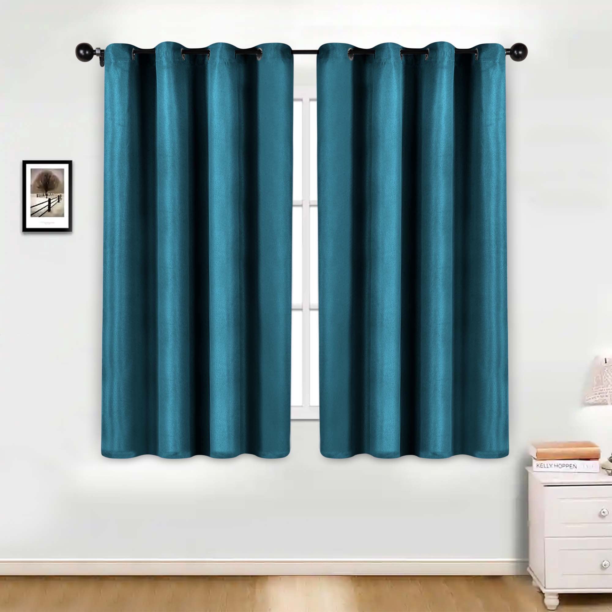 Superior Jaxon Blackout Curtains Set of 2, Grommet Header Curtain Panel Pair, 52"W x 63"L, Deep Sea