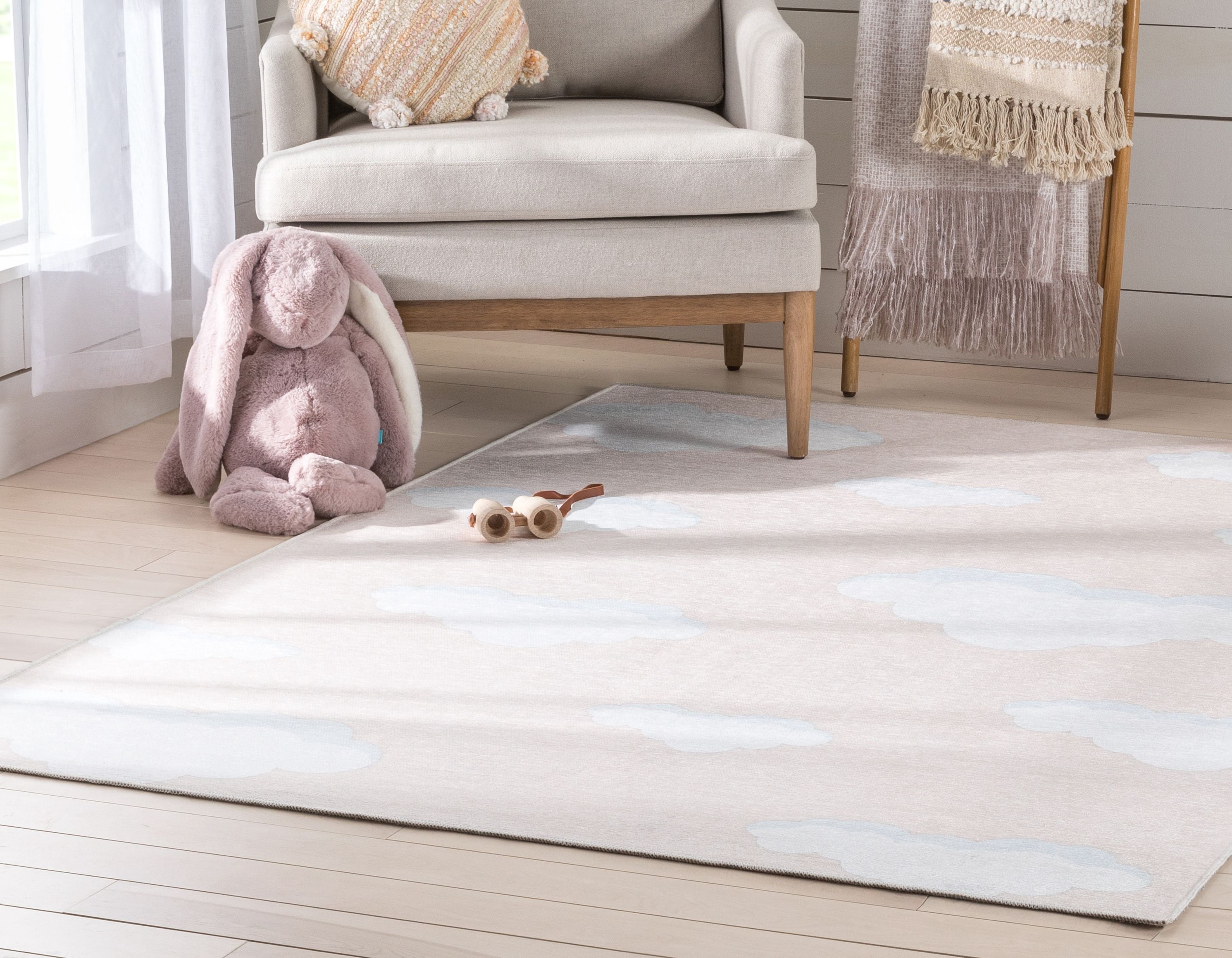 Well Woven Kids Rugs Cloud 9 Modern Peach Printed Distressed Machine Washable 6' x 9' Area Rug