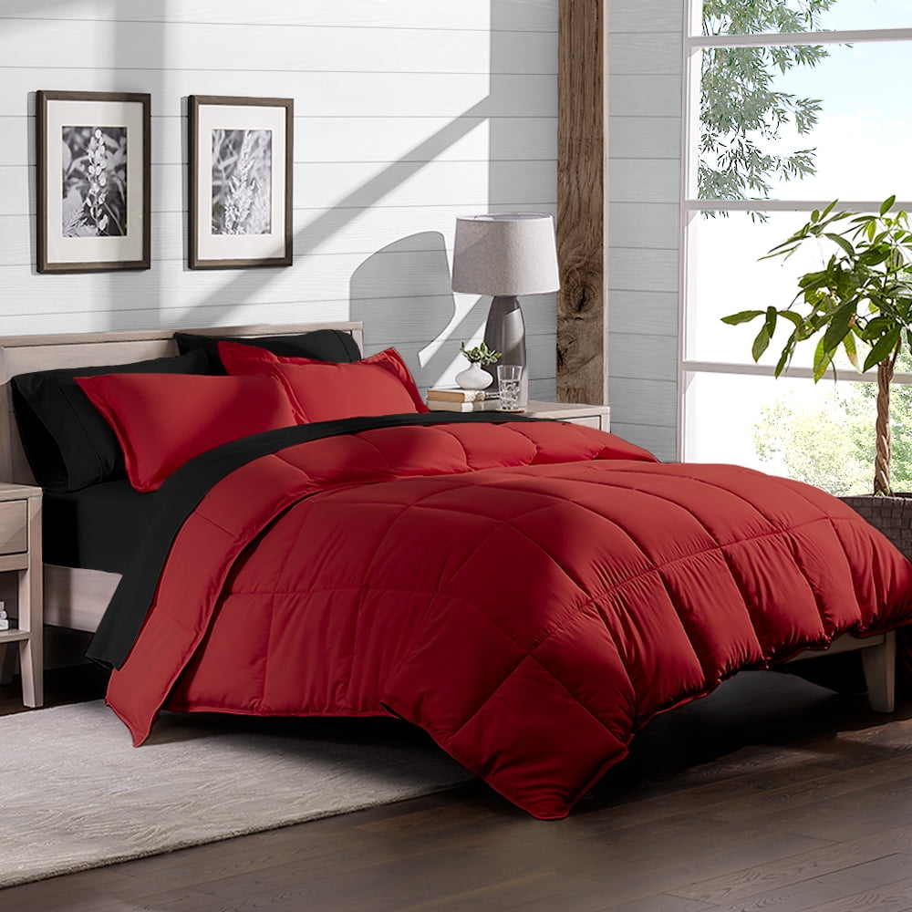 7Piece BedInABag King Set Red, Sheet Set Black