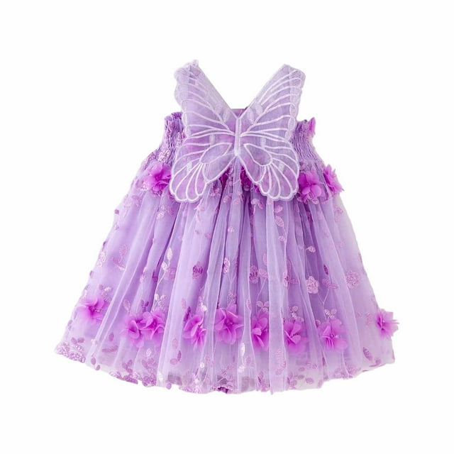 MIASHUI Robe Ailée à Appliqué Floral pour Fille Tout-Petite pour Fête Dansante et Violet, 2-3 Ans
