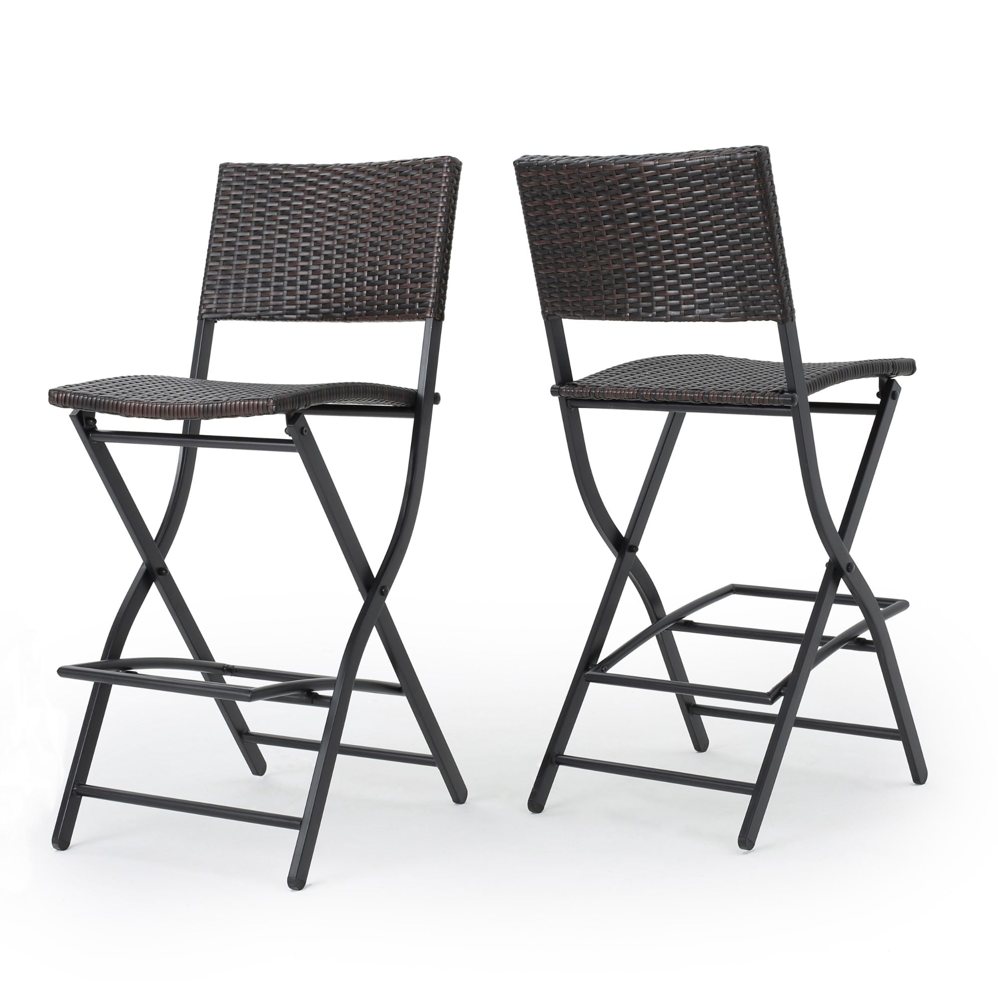 set of 2 brown contemporary outdoor folding bar stools 41.5" - walmart