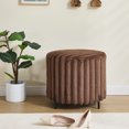 thumbnail image 2 of 22.05"Wide Upholstered Round Pouf Ottoman Foot Rest with Black Metal Legs,Faux Fur Footstool for Living Room Bedroom Entryway. Brown, 2 of 6