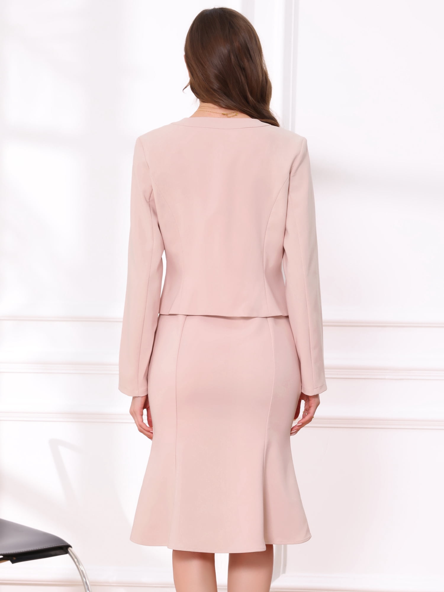 DARING DIVA Women's 2Pcs Suit Sleeveless Dress Crop Blazer Set M Pink