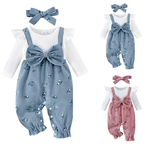 Ulanda Baby Girl Clothes Fall Winter Plaid Long Sleeve Jumpsuit One Piece Romper Bodysuit Baby Overalls Outfits (Blue, 6-9 Months)