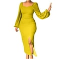 thumbnail image 2 of VKEKIEO Maxi Dress For Women Sun Dress Crew Neck Long Sleeve Solid Yellow XL, 2 of 9