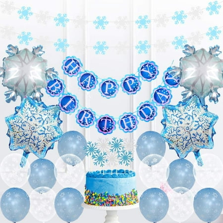 Kit d'arc de guirlande de ballons bleu blanc congelé, ballon flocon de  neige avec ballons en latex blanc bleu argenté pour fête d'anniversaire,  fête prénatale, fête de princesse 
