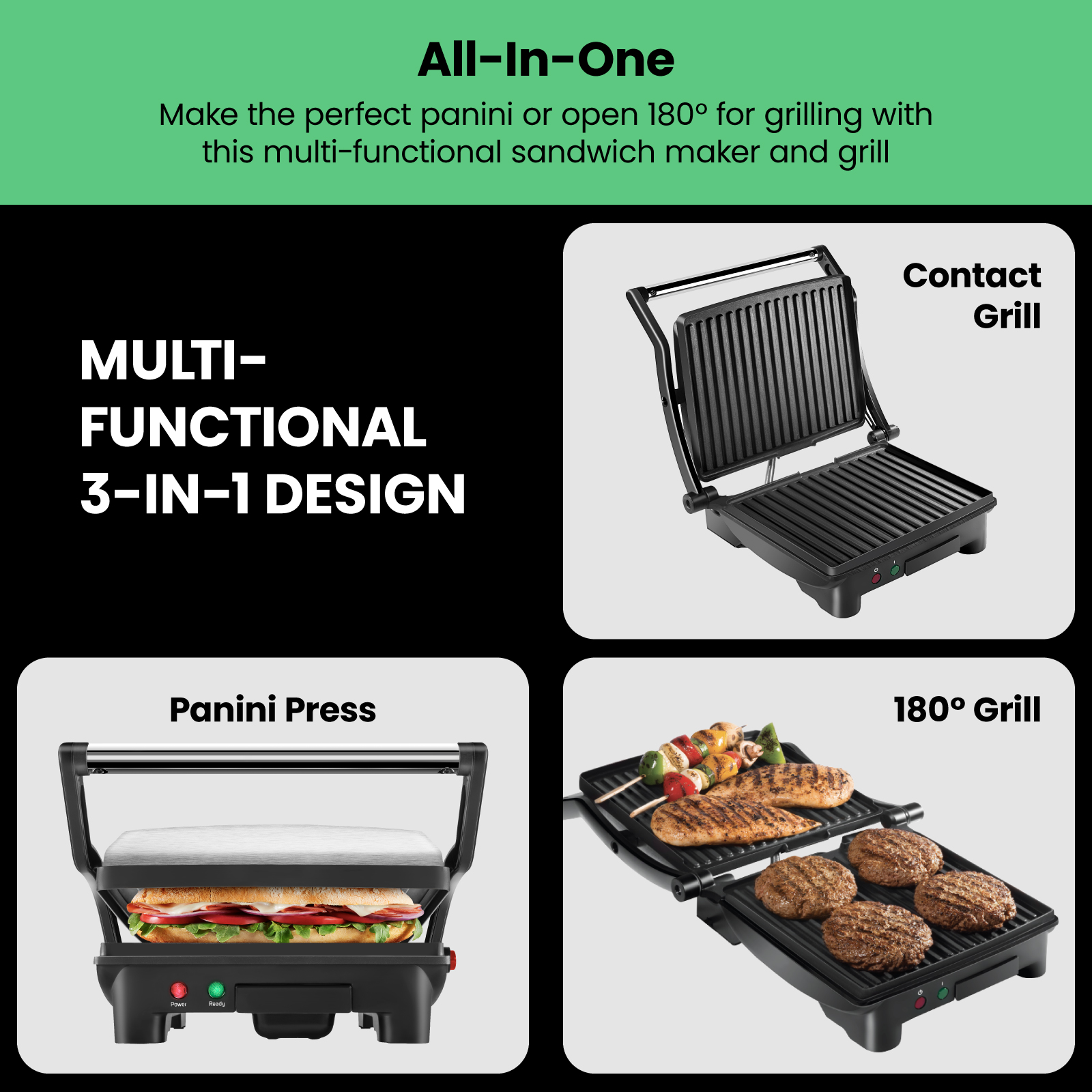 Chefman 3-in-1 Panini Press Grill Opens Flat Stainless Steel photo 3