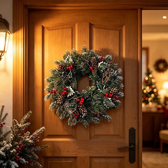 Qwtwty Christmas Wreath Decorations, Christmas Decorations Artificial Garlands Hanging Ornament for Indoor Outdoor Wall Window Holiday Decor
