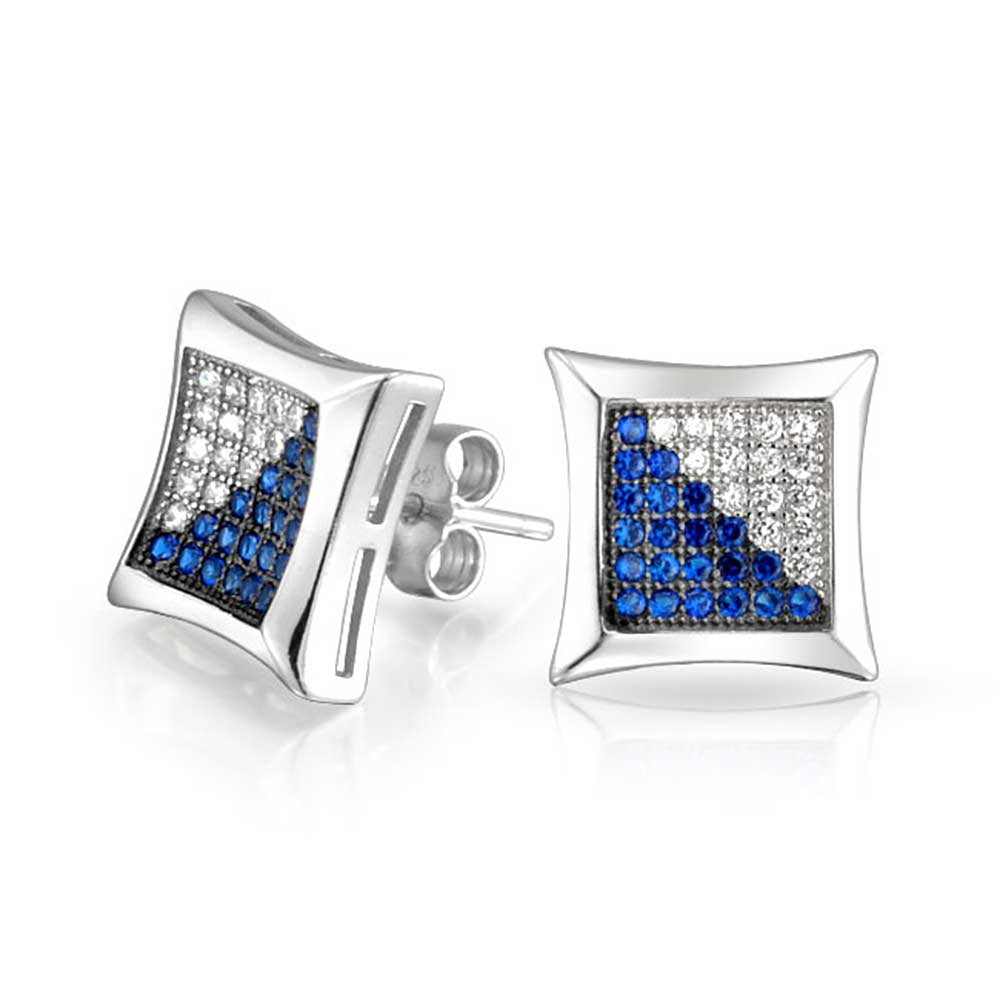 USA Seller Square CZ Stud Earrings Sterling Silver 925 Jewelry Blue Sapphire CZ 