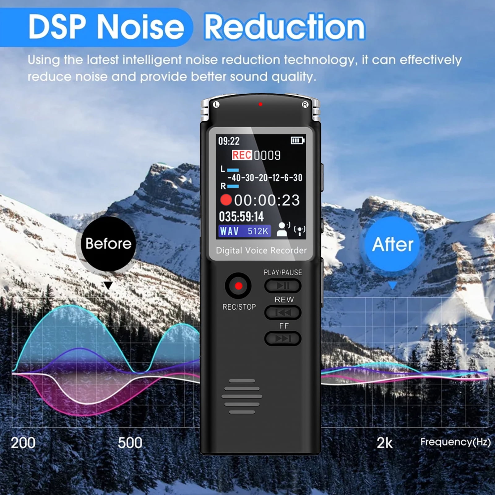 RONY 32GB Digital Voice Recorder Rechargeable Voice Activated Recording Device with A-B Repeat Playback Noise Reduction for Meeting Music Lecture Interview