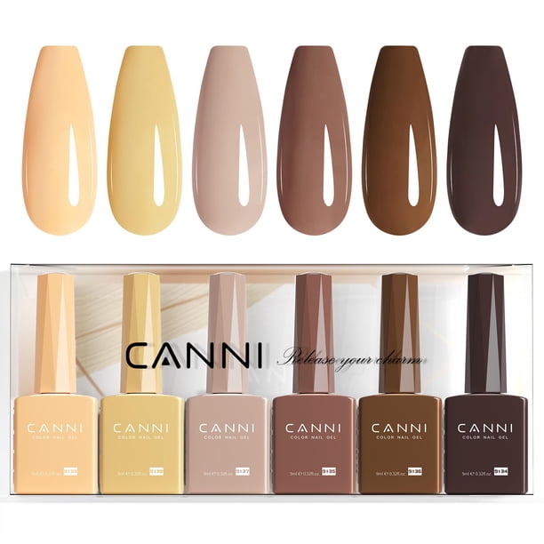Set de esmaltes de uñas en gel CANNI, 6 colores, 9 ml, sin hemas, marrón oscuro
