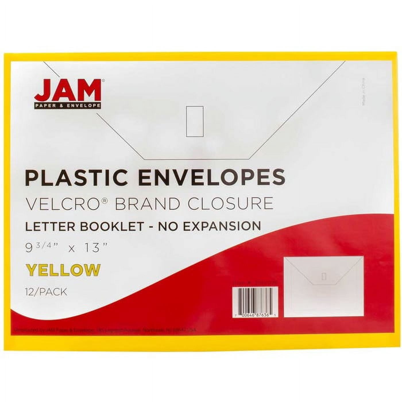 JAM Paper Plastic Envelopes with Hook & Loop Closure, Letter Booklet, 9 3/4 x 13, Yellow, 3/Pack