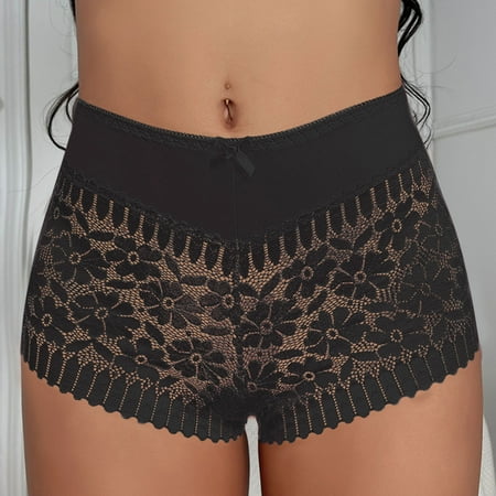 BSDJILFG Seamless Boy Shorts for Women Lace Mesh Sheer Underwear Solid Color Stretch Lingerie Panties for Under the Dress Flash Deals