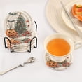 thumbnail image 3 of Yayeee 6 PCS Drink Coasters with Holder Set Woven Absorbent Round Tabletop Hot Pad, Red Halloween Trees, 3 of 7