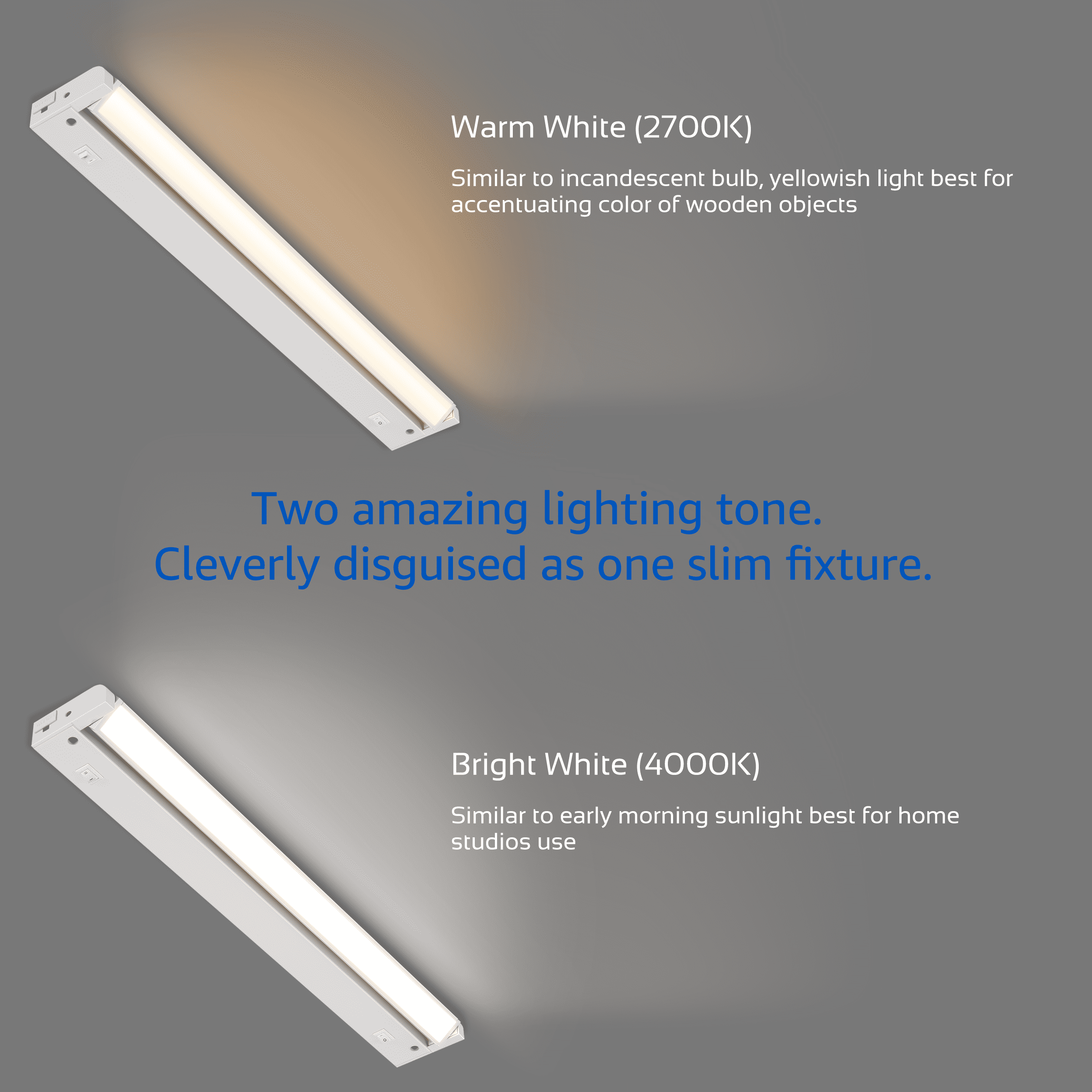 Inlight 12-inch Plug-in Swivel LED Under Cabinet Lighting, 2700K/4000K, White Finish, IN-0109-2-WH