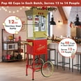 thumbnail image 4 of QEEKA 12 Oz Vintage Style Popcorn Machine with Cart - Stainless Steel Kettle,Tempered Glass Window & 8" Warming Shelf,for Theater,Parties and Concession Stands,Red-Golden, 4 of 10