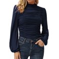 thumbnail image 1 of Moda mujer color sólido blusa cuello alto manga larga acanalada delgada casual otoño camiseta Abanopi Aqua/Extragrande, 1 of 7