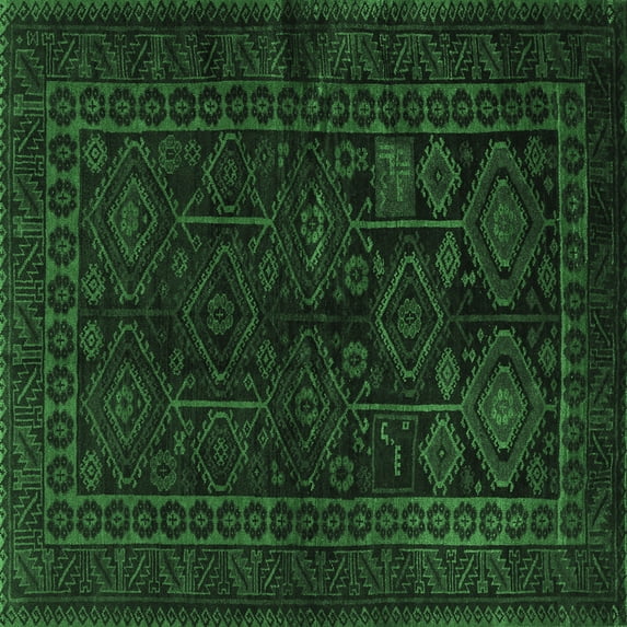 Ahgly Company Indoor Square Persian Emerald Green Traditional Area Rugs, 7' Square