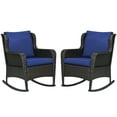 thumbnail image 2 of Outsunny 2 Piece Patio Wicker Rocking Chairs, Outdoor PE Rattan Swing Chairs w/ Soft Cushions for Garden, Patio, Lawn, Dark Blue, 2 of 9