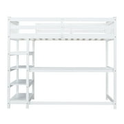 Euroco Wood Twin Loft Bed with Desk and Shelves, White