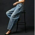 thumbnail image 4 of Women's Cropped Barrel Jeans Baggy Boyfriend Denim Pants Mid Waist Wide Leg Loose Fit, Vintage Washed Straight Leg Casual Jeans for Effortless Style,Royal Blue M, 4 of 4