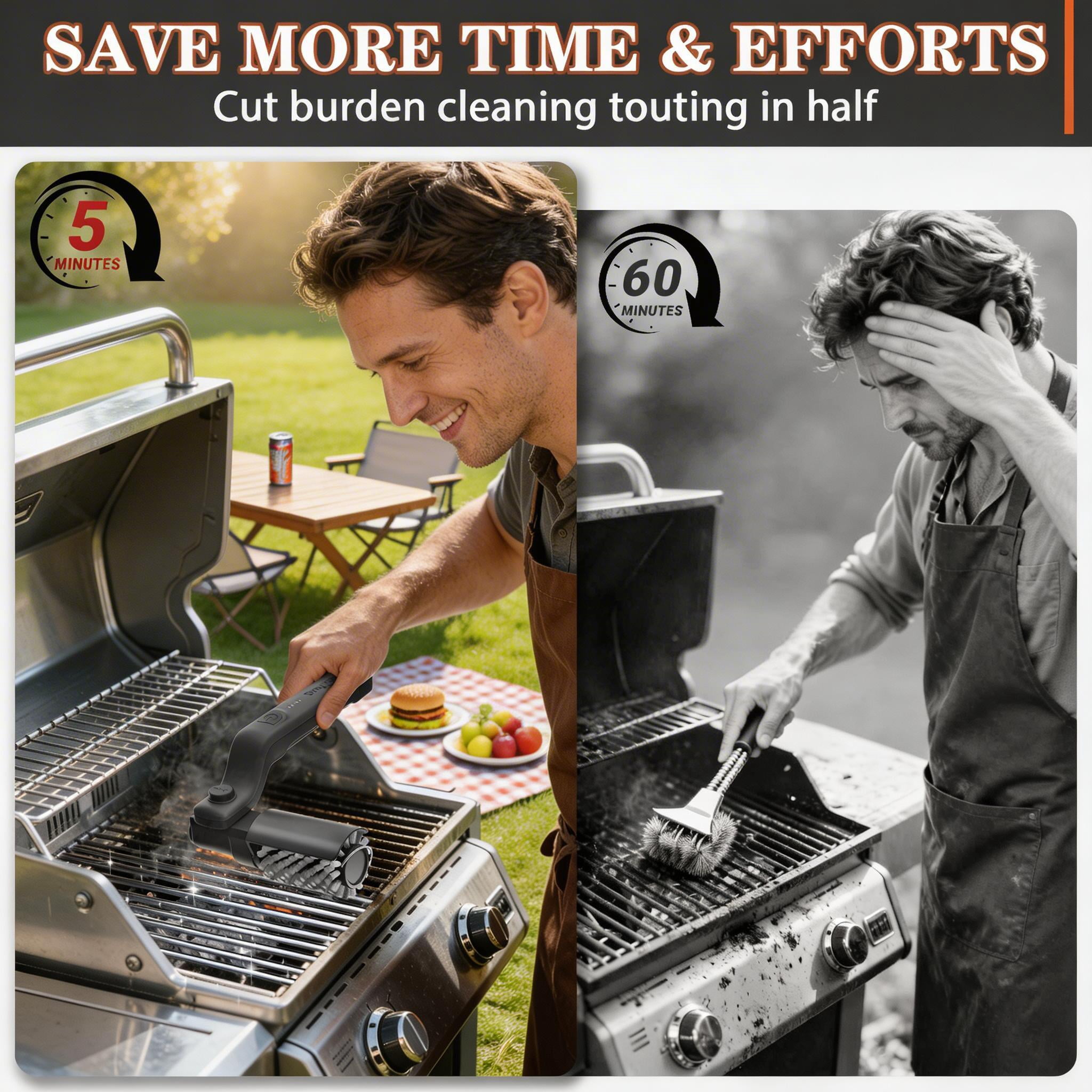 Drayvorx Electric Grill Brush, High Torque BBQ Cleaner,3-Speed Modes, Type-C Rechargeable Clean Tool, Steel Bristles for Porcelain,Cast Iron Etc.